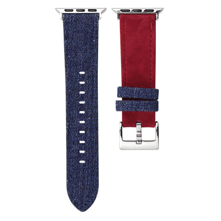 Splicing Color Watch Band Apple Watch Series 10 42mm Suede + Denim Wrist Strap - Blue + Red#serie_5