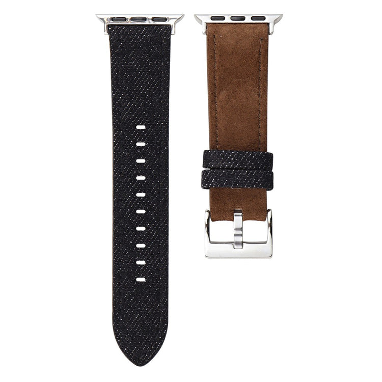 Splicing Color Watch Band Apple Watch Series 10 42mm Suede + Denim Wrist Strap - Black + Dark Brown#serie_7