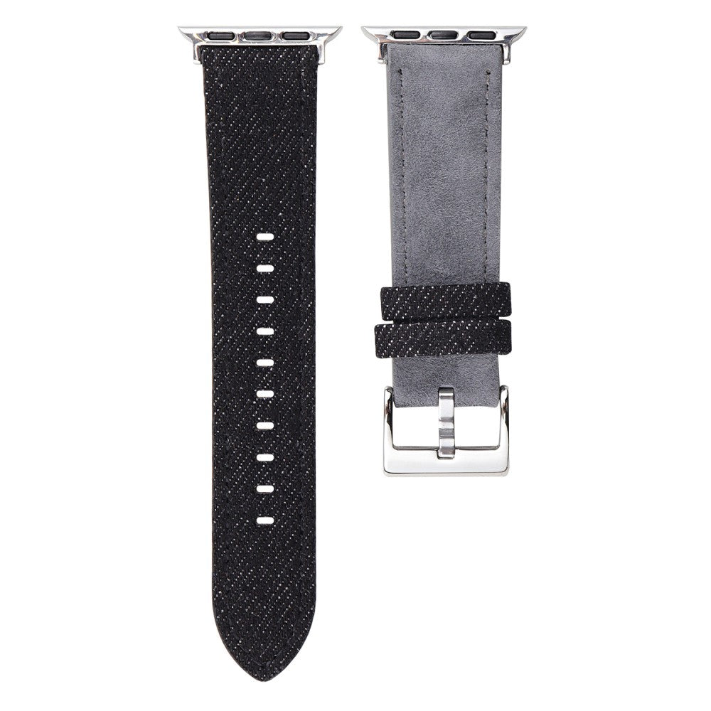 Splicing Color Watch Band Apple Watch Series 10 42mm Suede + Denim Wrist Strap - Black + Grey#serie_8