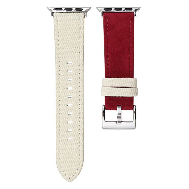 Splicing Color Watch Band Apple Watch Series 10 46mm Suede + Denim Strap - White + Red#serie_2