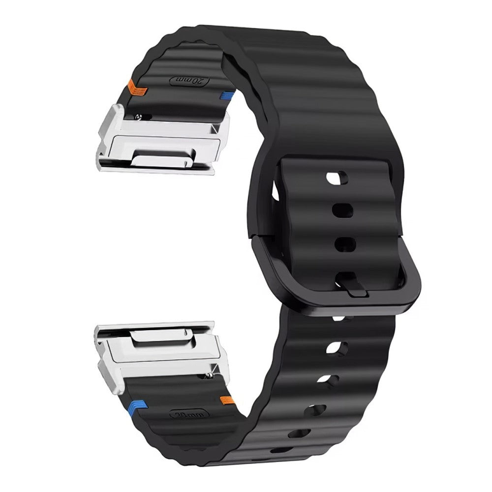 Garmin Fenix 8 47mm 22mm Quick Release Wavy Texture Silicone Watch Strap with Silver Connector - Black#serie_1