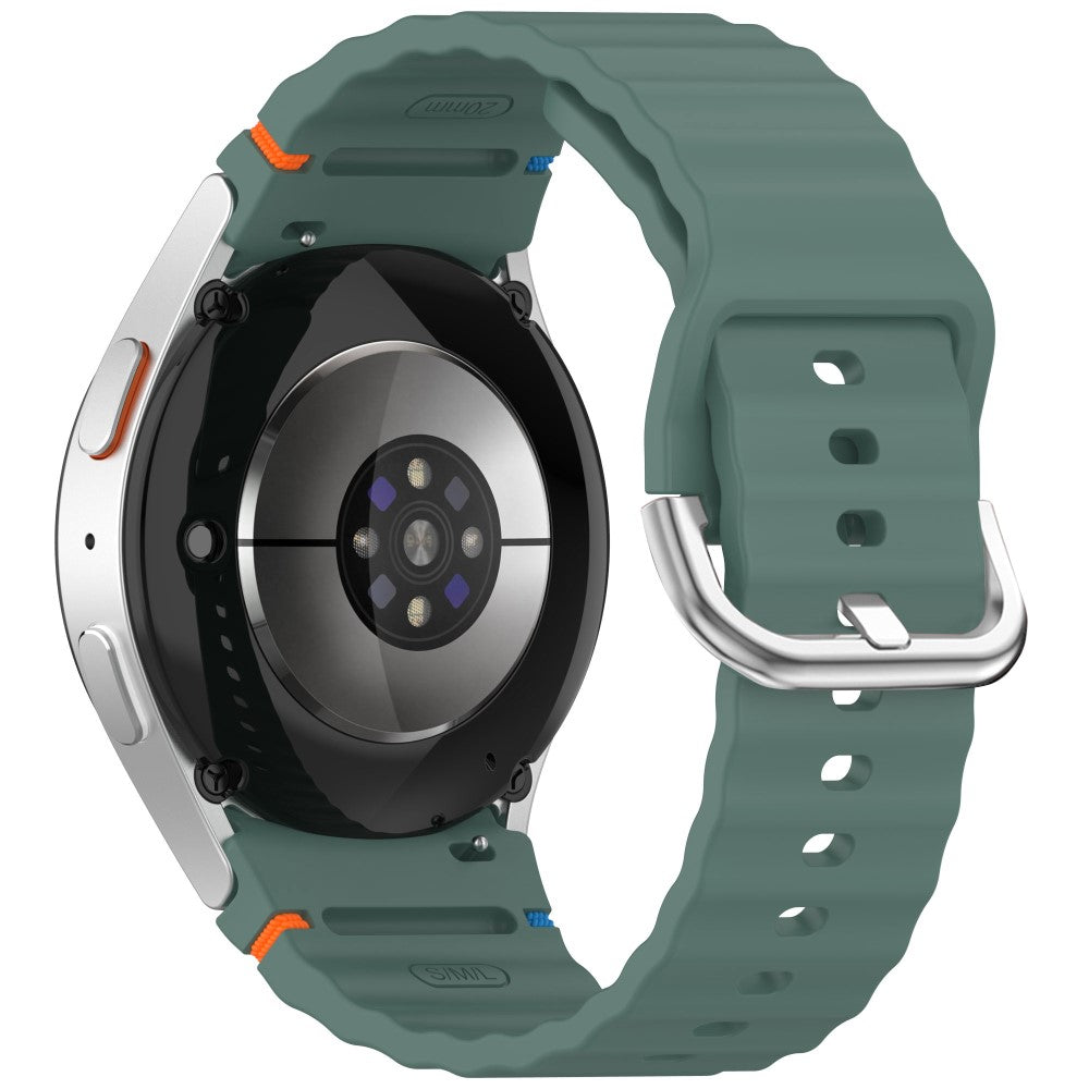 Silicone Strap Samsung Galaxy Watch7 / 6 / 5 Pro / 5 Watch Band Wave Design with Silver Metal Buckle - Olive Green#serie_5