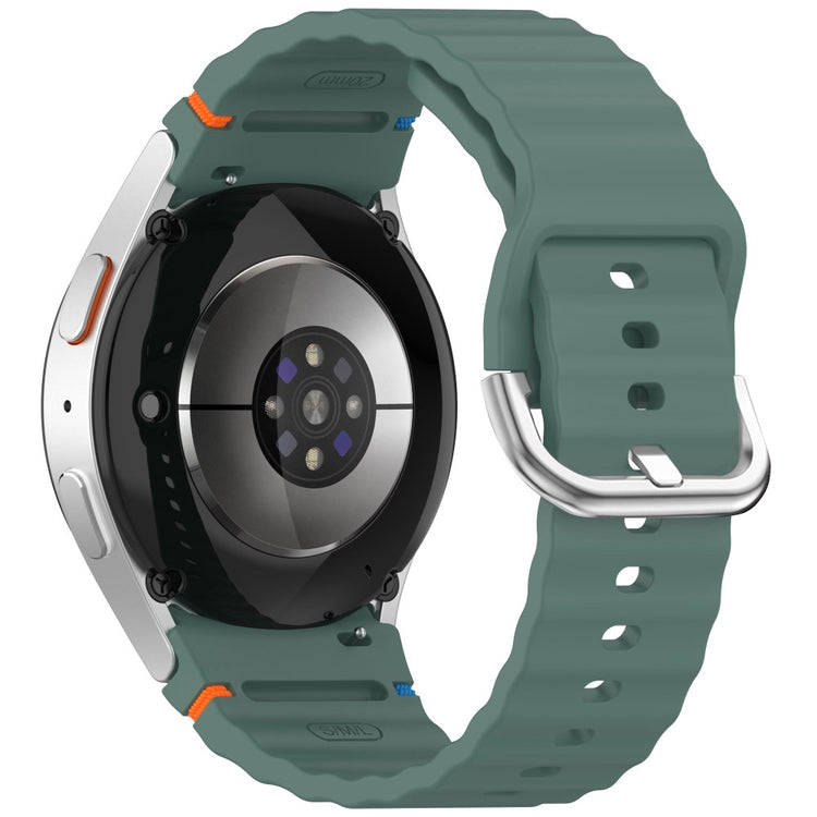 Silicone Strap Samsung Galaxy Watch7 / 6 / 5 Pro / 5 Watch Band Wave Design with Silver Metal Buckle - Olive Green#serie_5