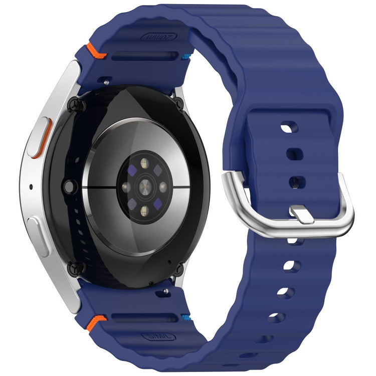 Silicone Strap Samsung Galaxy Watch7 / 6 / 5 Pro / 5 Watch Band Wave Design with Silver Metal Buckle - Midnight Blue#serie_14