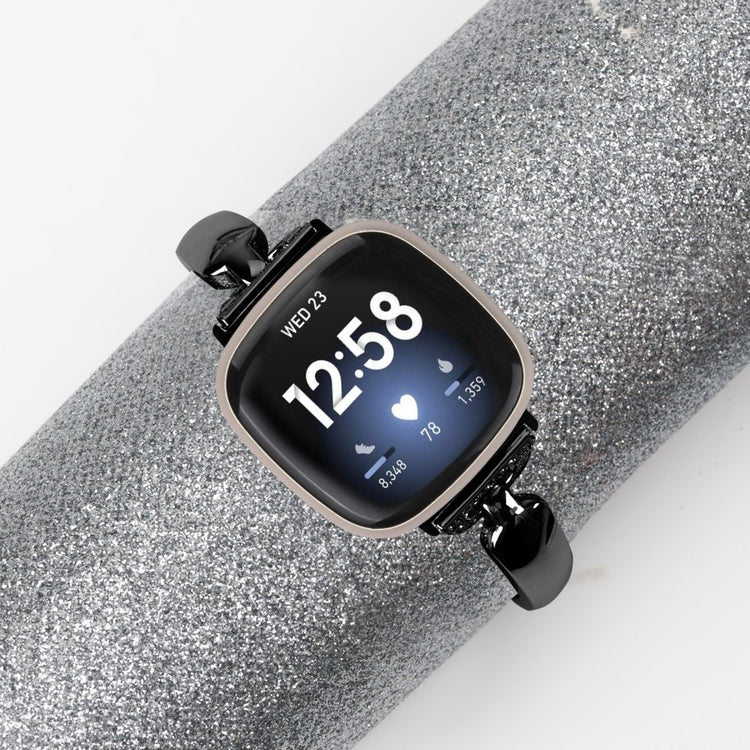 Metal Og Rhinsten Universal Rem passer til Fitbit Sense 2 / Fitbit Versa 4 - Sort#serie_1