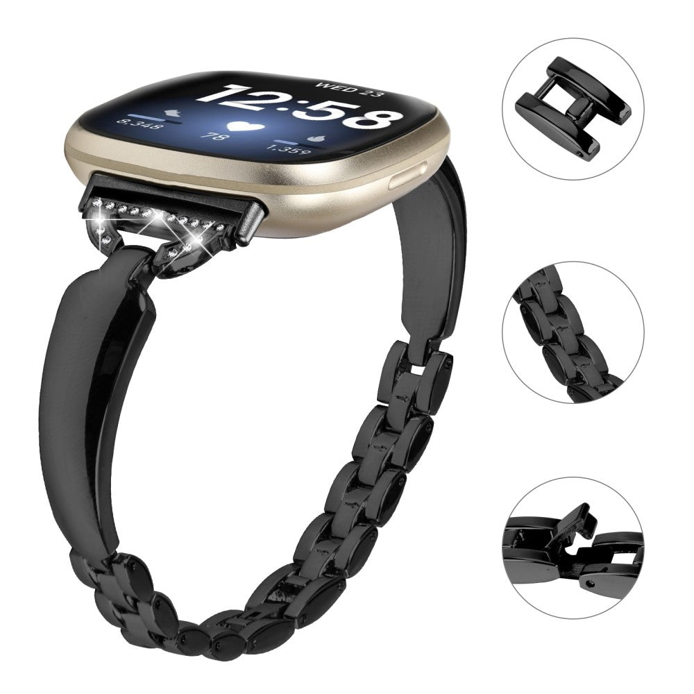 Metal Og Rhinsten Universal Rem passer til Fitbit Sense 2 / Fitbit Versa 4 - Sort#serie_1