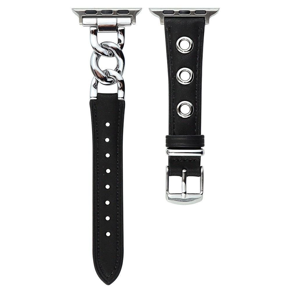Kønt Metal Og Kunstlæder Universal Rem passer til Apple Smartwatch - Sort#serie_1