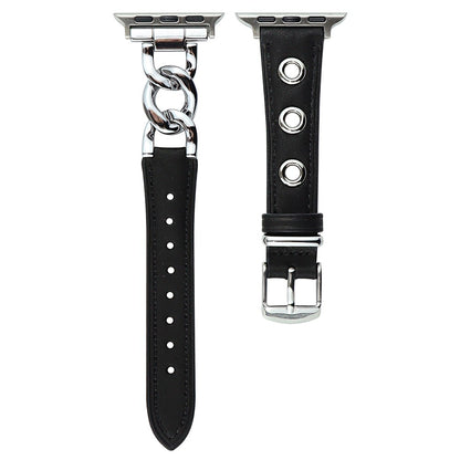 Kønt Metal Og Kunstlæder Universal Rem passer til Apple Smartwatch - Sort#serie_1