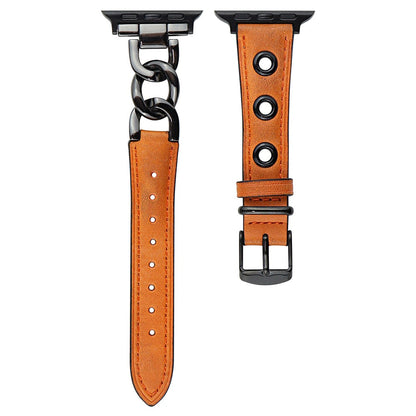 Kønt Metal Og Kunstlæder Universal Rem passer til Apple Smartwatch - Orange#serie_5
