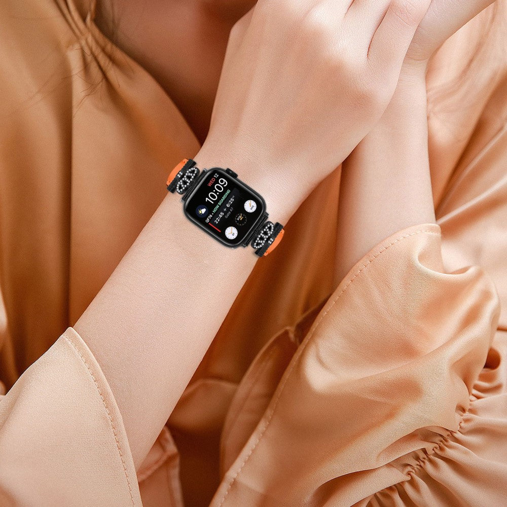 Flot Kunstlæder Og Rhinsten Universal Rem passer til Apple Smartwatch - Orange#serie_2