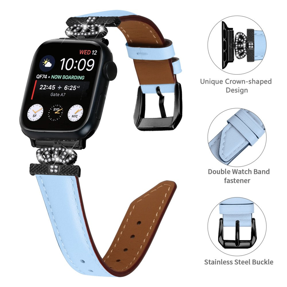 Flot Kunstlæder Og Rhinsten Universal Rem passer til Apple Smartwatch - Blå#serie_4