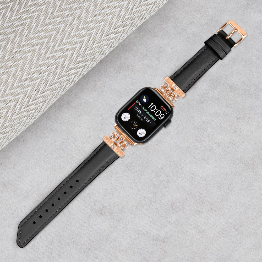 Solid Kunstlæder Og Rhinsten Universal Rem passer til Apple Smartwatch - Sort#serie_1