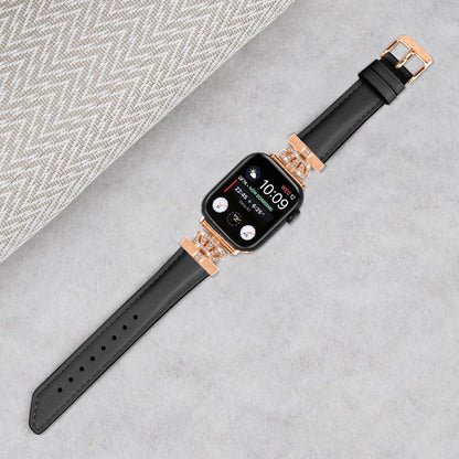 Solid Kunstlæder Og Rhinsten Universal Rem passer til Apple Smartwatch - Sort#serie_1