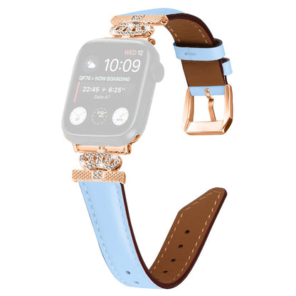 Solid Kunstlæder Og Rhinsten Universal Rem passer til Apple Smartwatch - Blå#serie_4