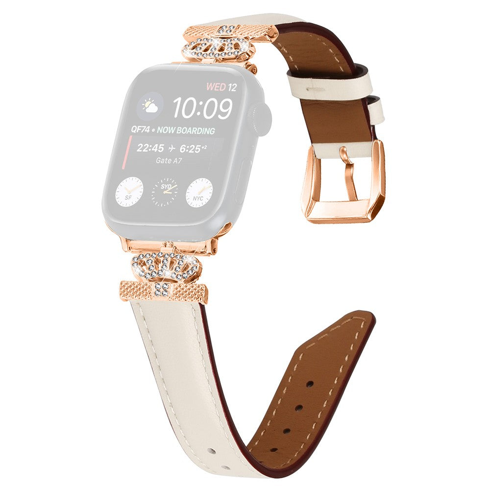 Solid Kunstlæder Og Rhinsten Universal Rem passer til Apple Smartwatch - Hvid#serie_5