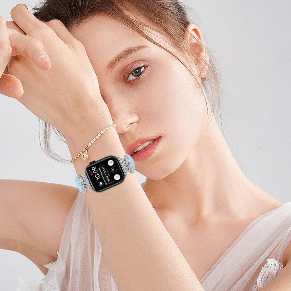 Silver Buckle Watch Band Apple Watch Universal 49mm/45mm/42mm Rhinestone Bracelet Strap - Blue#serie_4