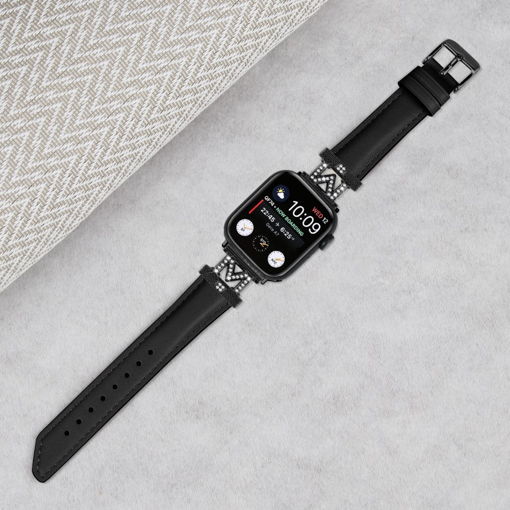 Fint Kunstlæder Og Rhinsten Universal Rem passer til Apple Smartwatch - Sort#serie_1