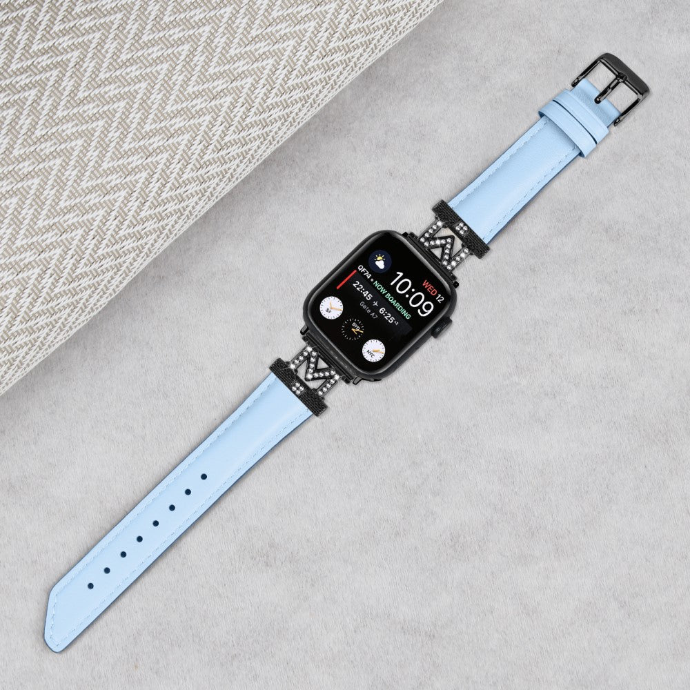 Fint Kunstlæder Og Rhinsten Universal Rem passer til Apple Smartwatch - Blå#serie_4