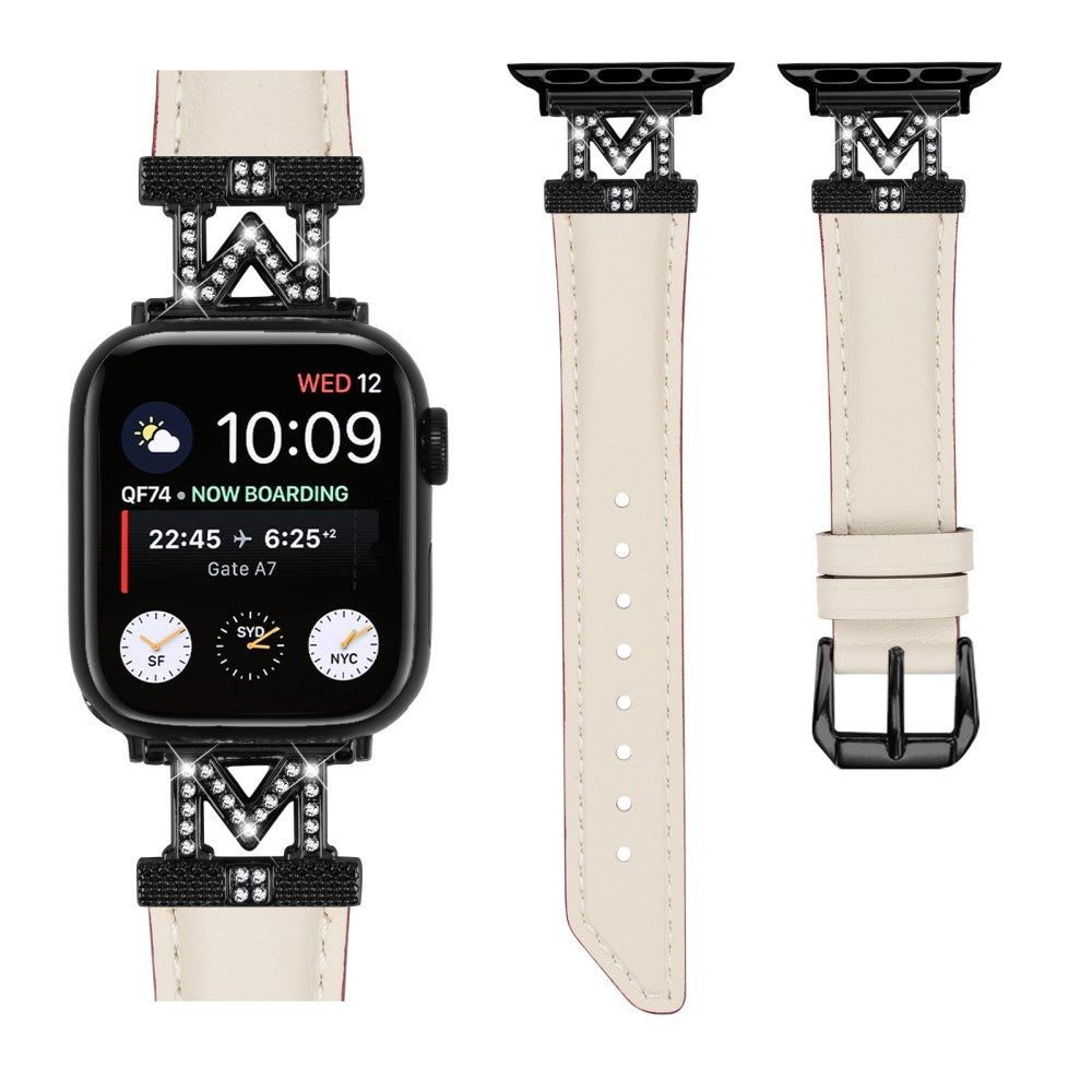 Fint Kunstlæder Og Rhinsten Universal Rem passer til Apple Smartwatch - Hvid#serie_5