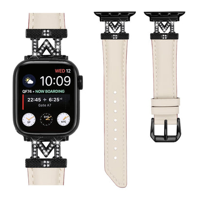 Fint Kunstlæder Og Rhinsten Universal Rem passer til Apple Smartwatch - Hvid#serie_5