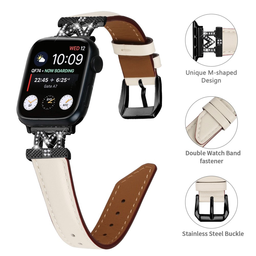 Fint Kunstlæder Og Rhinsten Universal Rem passer til Apple Smartwatch - Hvid#serie_5