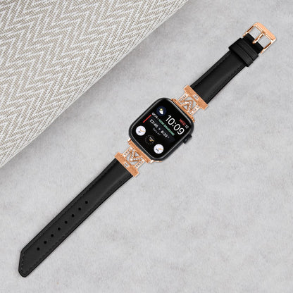 Godt Kunstlæder Og Rhinsten Universal Rem passer til Apple Smartwatch - Sort#serie_3
