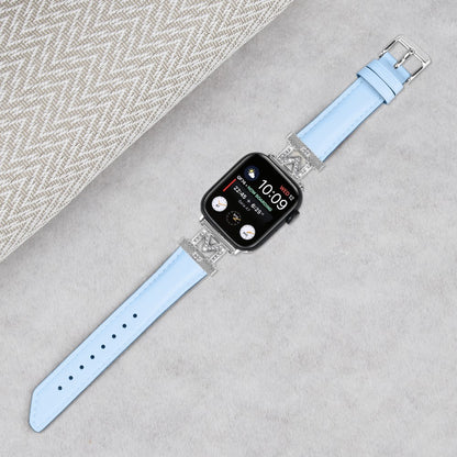 Kønt Kunstlæder Og Rhinsten Universal Rem passer til Apple Smartwatch - Blå#serie_3
