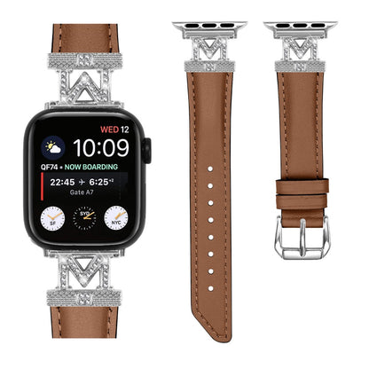 Kønt Kunstlæder Og Rhinsten Universal Rem passer til Apple Smartwatch - Brun#serie_6