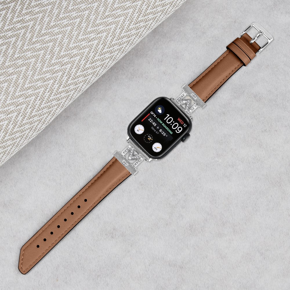 Kønt Kunstlæder Og Rhinsten Universal Rem passer til Apple Smartwatch - Brun#serie_6