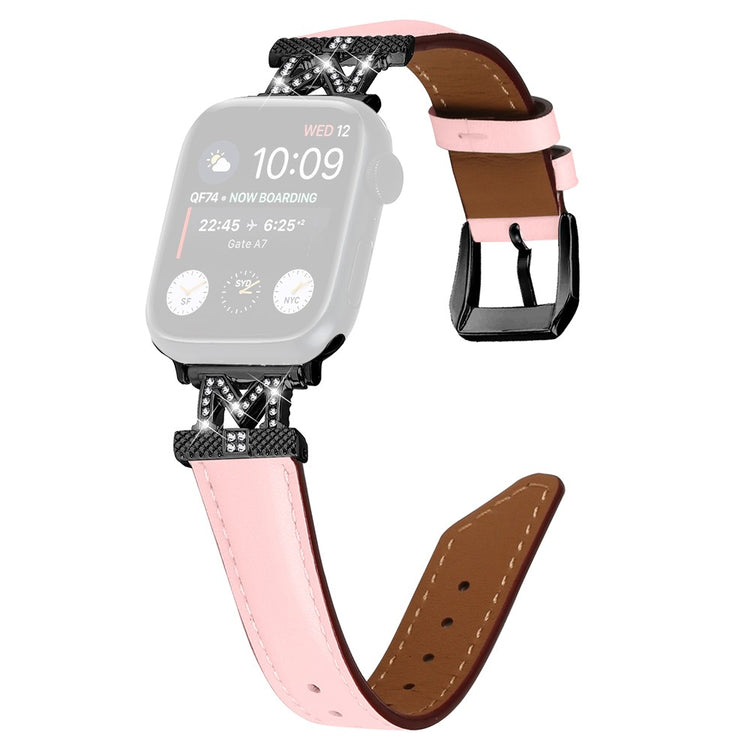 Kønt Kunstlæder Og Rhinsten Universal Rem passer til Apple Smartwatch - Pink#serie_3