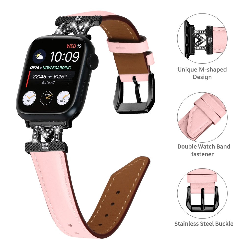 Kønt Kunstlæder Og Rhinsten Universal Rem passer til Apple Smartwatch - Pink#serie_3