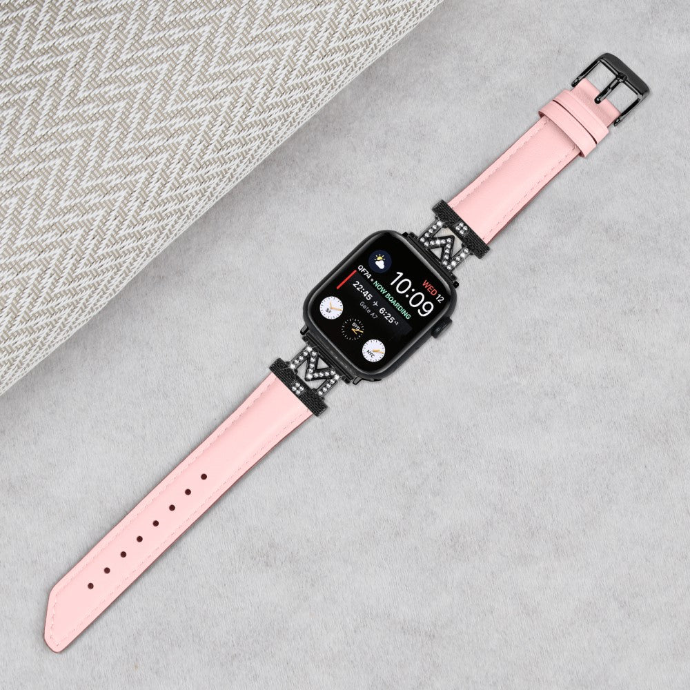 Kønt Kunstlæder Og Rhinsten Universal Rem passer til Apple Smartwatch - Pink#serie_3