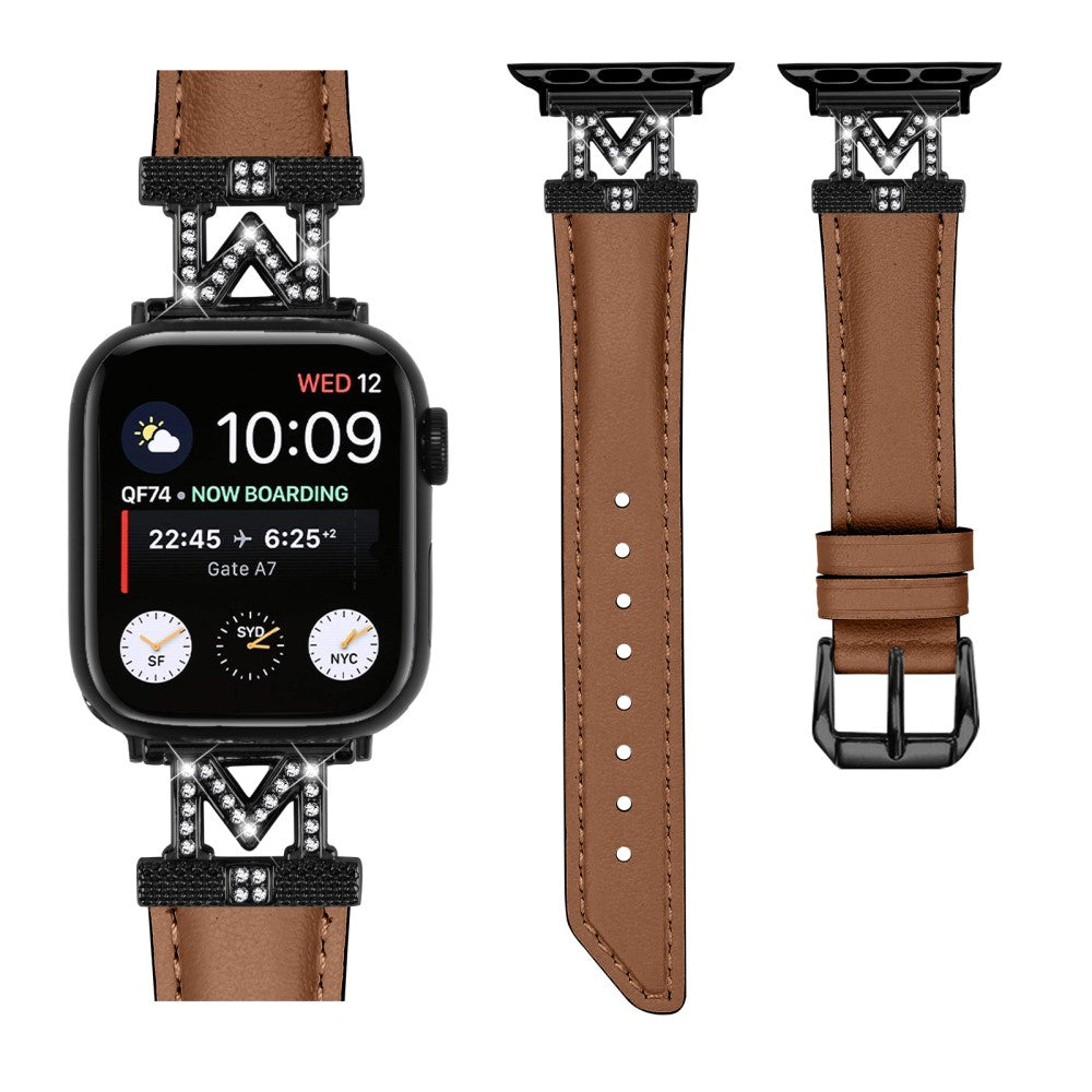 Kønt Kunstlæder Og Rhinsten Universal Rem passer til Apple Smartwatch - Brun#serie_6