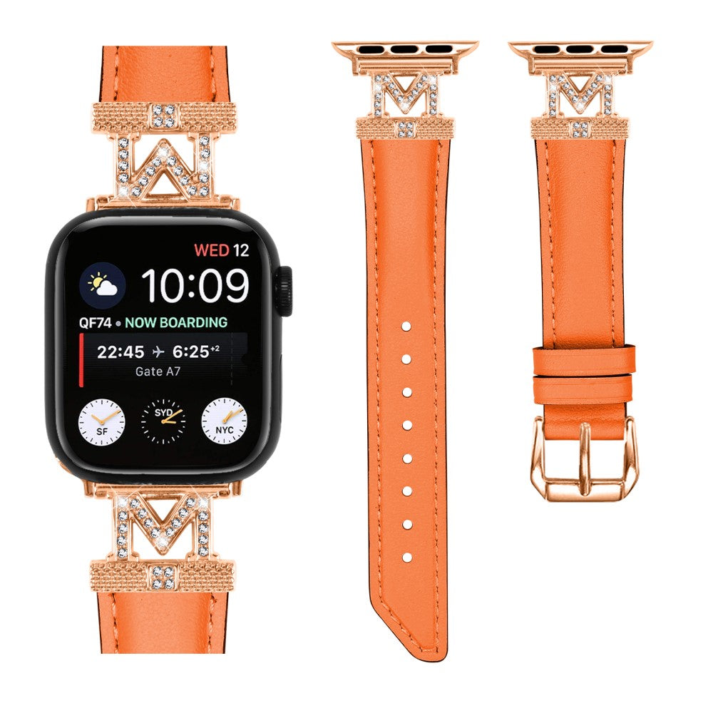 Godt Kunstlæder Og Rhinsten Universal Rem passer til Apple Smartwatch - Orange#serie_1