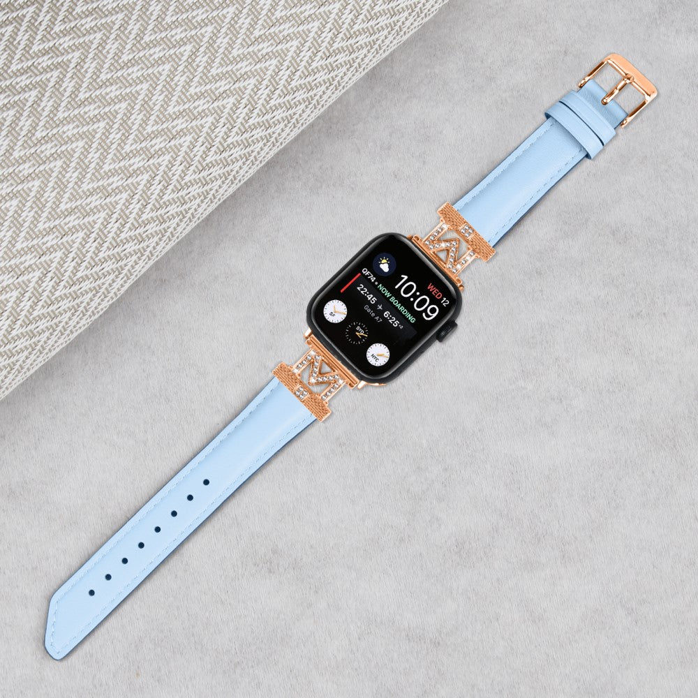 Godt Kunstlæder Og Rhinsten Universal Rem passer til Apple Smartwatch - Blå#serie_4