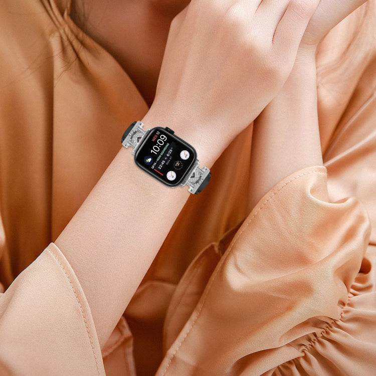 Godt Kunstlæder Og Rhinsten Universal Rem passer til Apple Smartwatch - Sort#serie_1