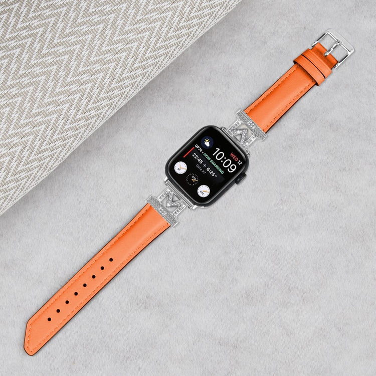 Godt Kunstlæder Og Rhinsten Universal Rem passer til Apple Smartwatch - Orange#serie_4