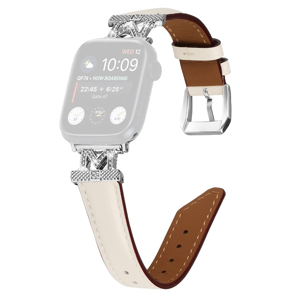 Godt Kunstlæder Og Rhinsten Universal Rem passer til Apple Smartwatch - Hvid#serie_5