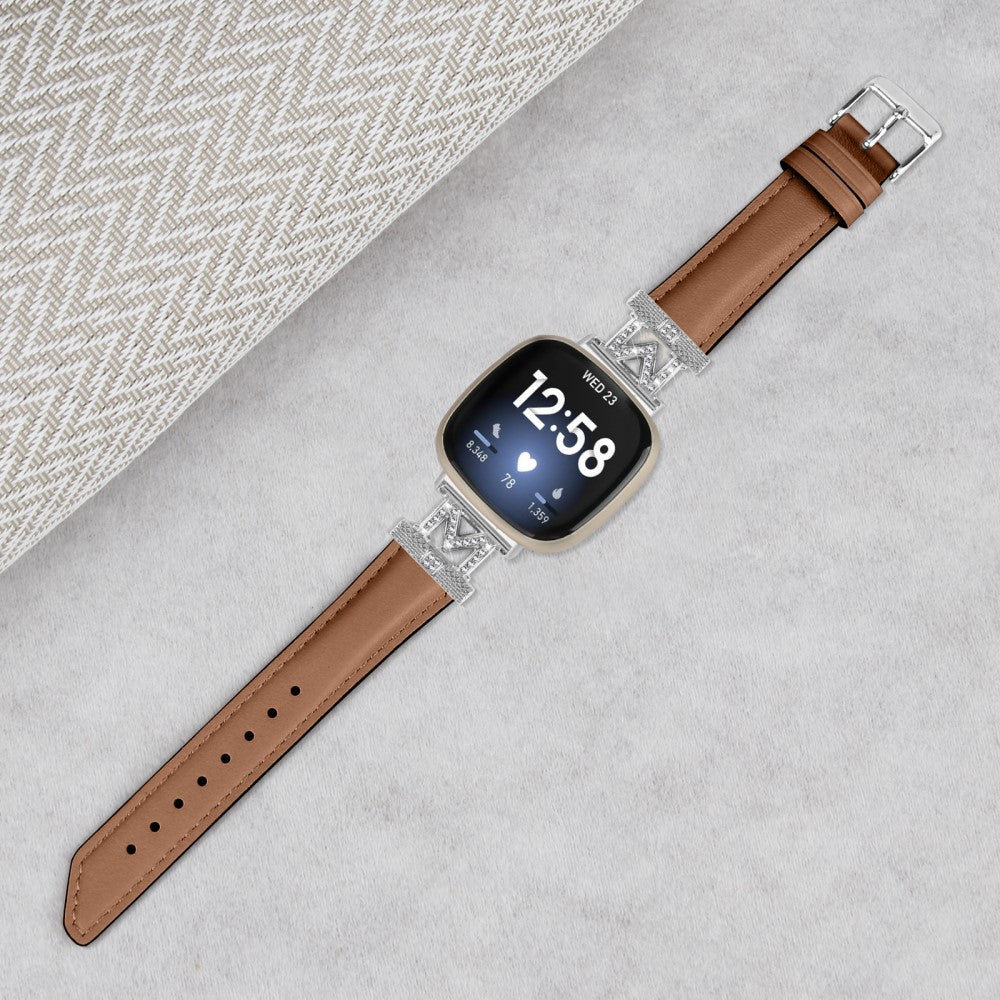 Kønt Ægte Læder Og Rhinsten Universal Rem passer til Fitbit Smartwatch - Brun#serie_6