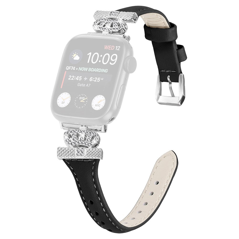 Pænt Kunstlæder Og Rhinsten Universal Rem passer til Apple Smartwatch - Sort#serie_1