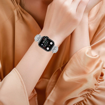 Pænt Kunstlæder Og Rhinsten Universal Rem passer til Apple Smartwatch - Sølv#serie_2