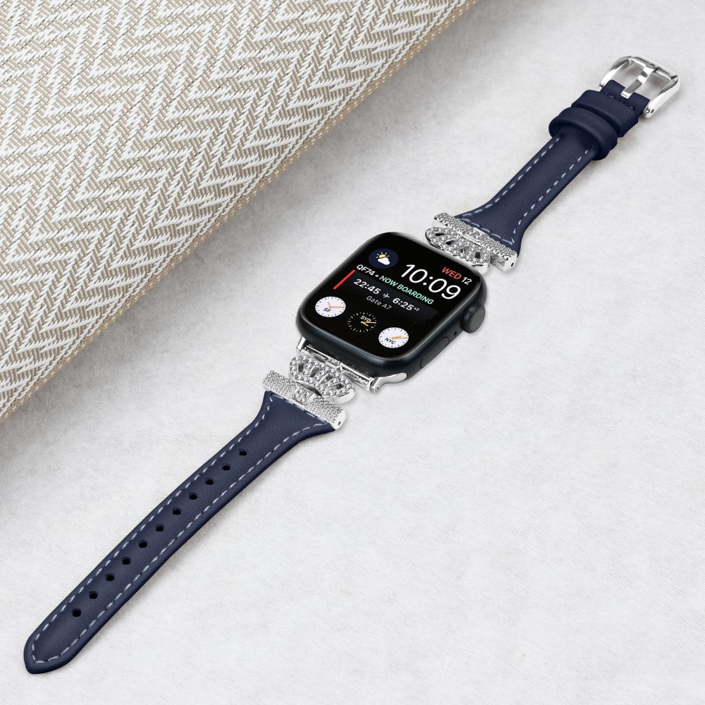 Pænt Kunstlæder Og Rhinsten Universal Rem passer til Apple Smartwatch - Blå#serie_3