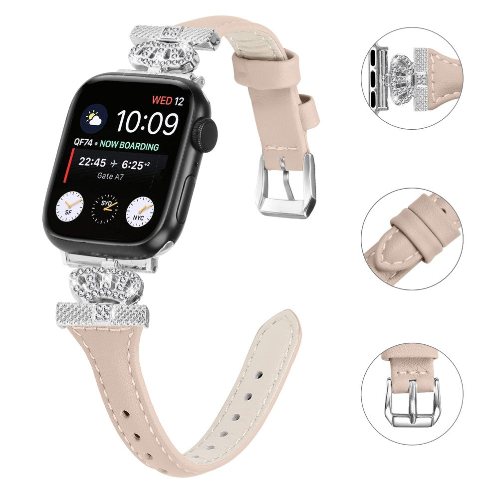 Pænt Kunstlæder Og Rhinsten Universal Rem passer til Apple Smartwatch - Hvid#serie_5