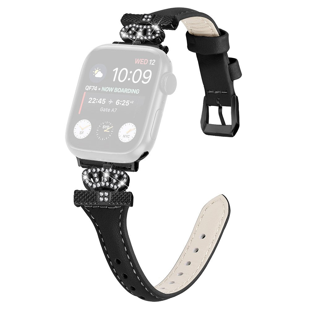 Sejt Kunstlæder Og Rhinsten Universal Rem passer til Apple Smartwatch - Sort#serie_1