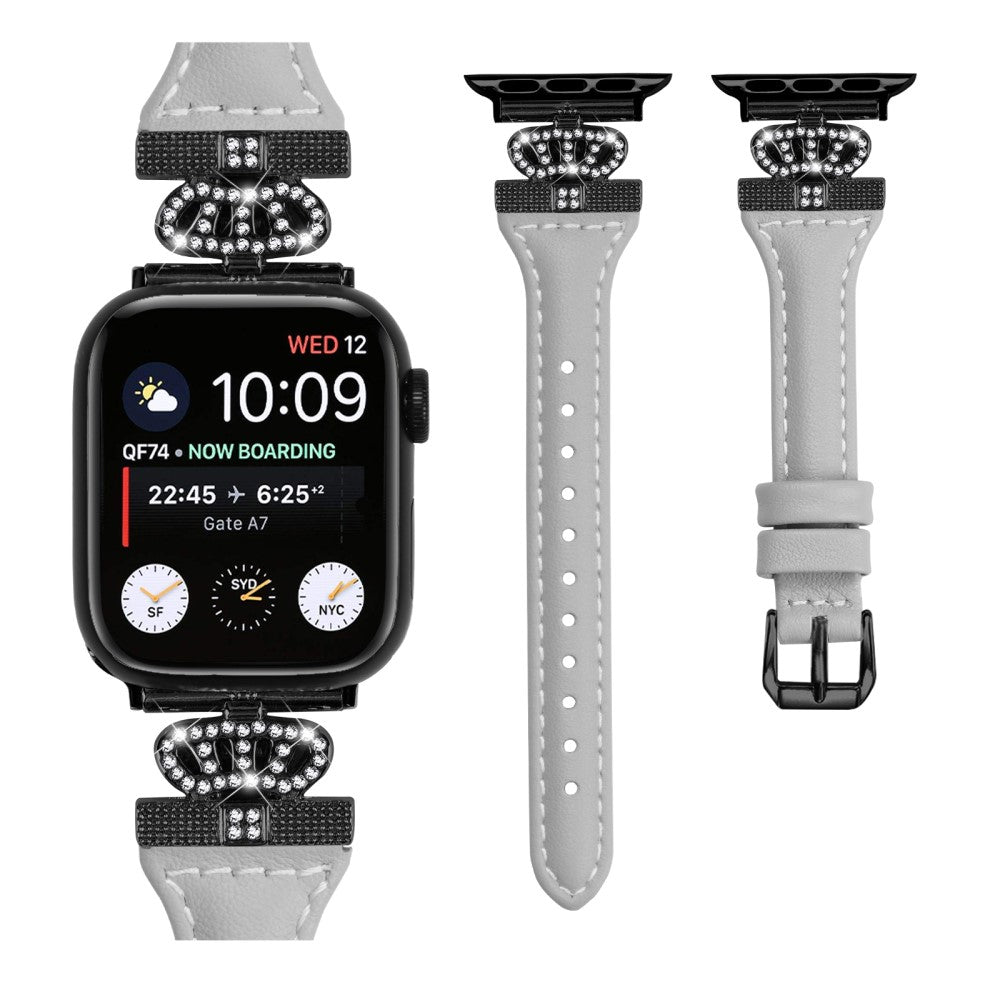 Kønt Kunstlæder Og Rhinsten Universal Rem passer til Apple Smartwatch - Sølv#serie_2