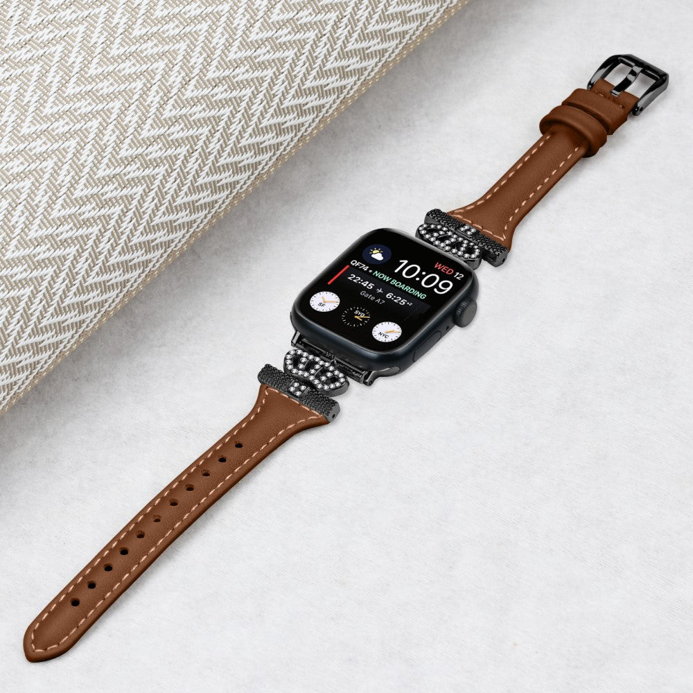 Kønt Kunstlæder Og Rhinsten Universal Rem passer til Apple Smartwatch - Brun#serie_6