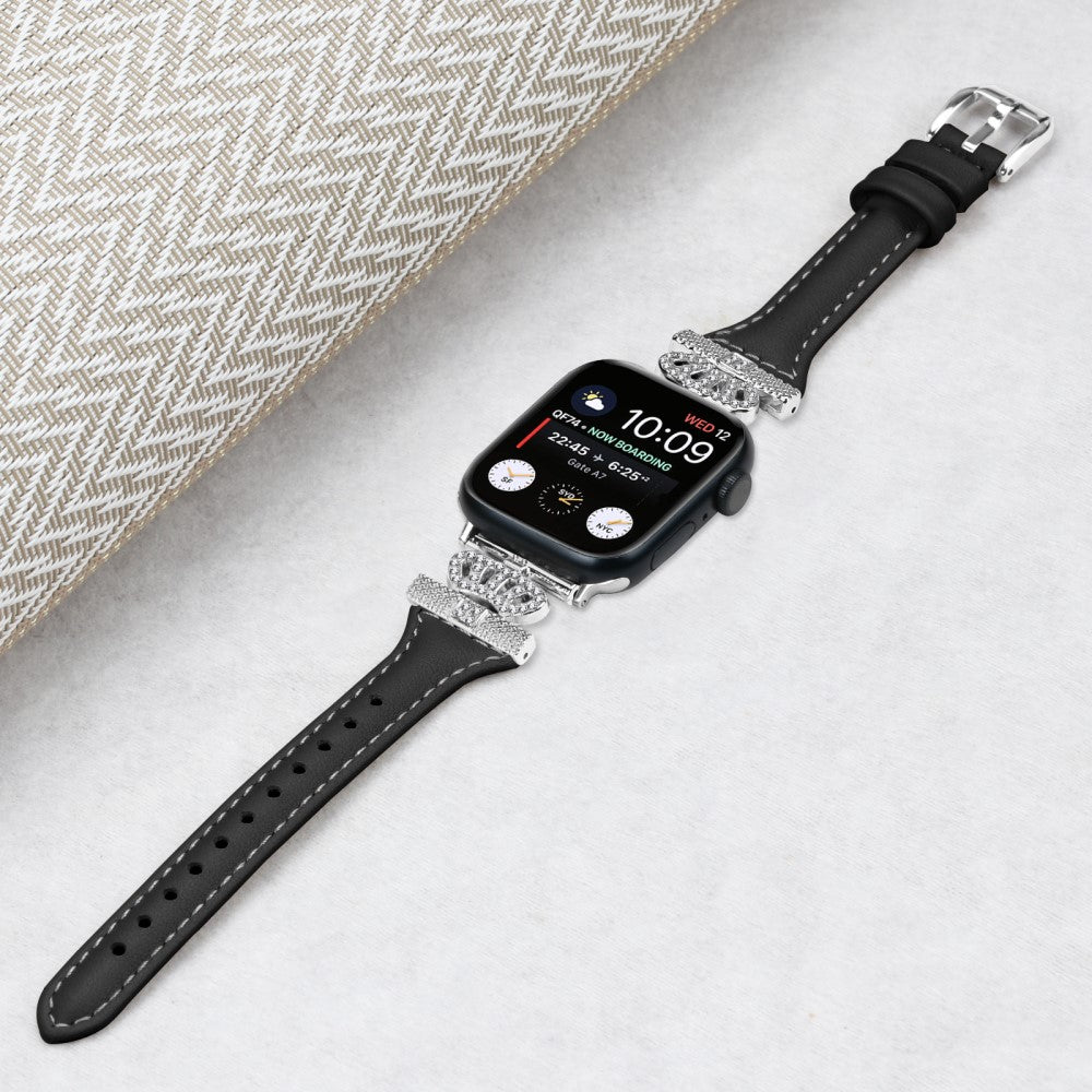 Flot Kunstlæder Og Rhinsten Universal Rem passer til Apple Smartwatch - Sort#serie_1