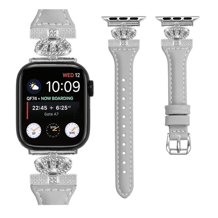 Flot Kunstlæder Og Rhinsten Universal Rem passer til Apple Smartwatch - Sølv#serie_2