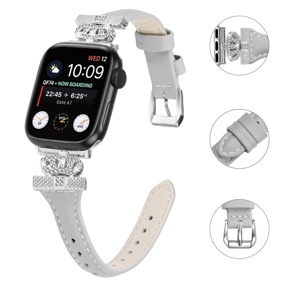 Flot Kunstlæder Og Rhinsten Universal Rem passer til Apple Smartwatch - Sølv#serie_2