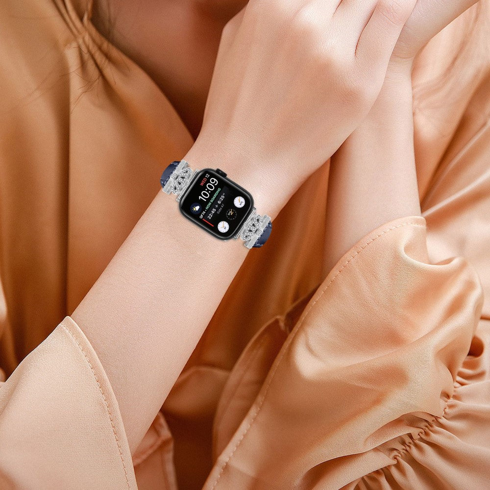 Flot Kunstlæder Og Rhinsten Universal Rem passer til Apple Smartwatch - Blå#serie_3